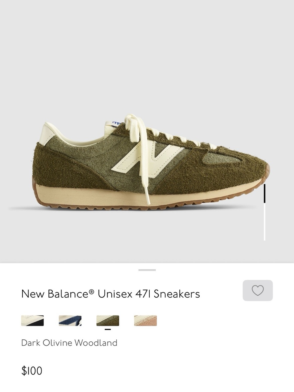 New Balance Olive Green & Cream 471 Suede Sneakers
